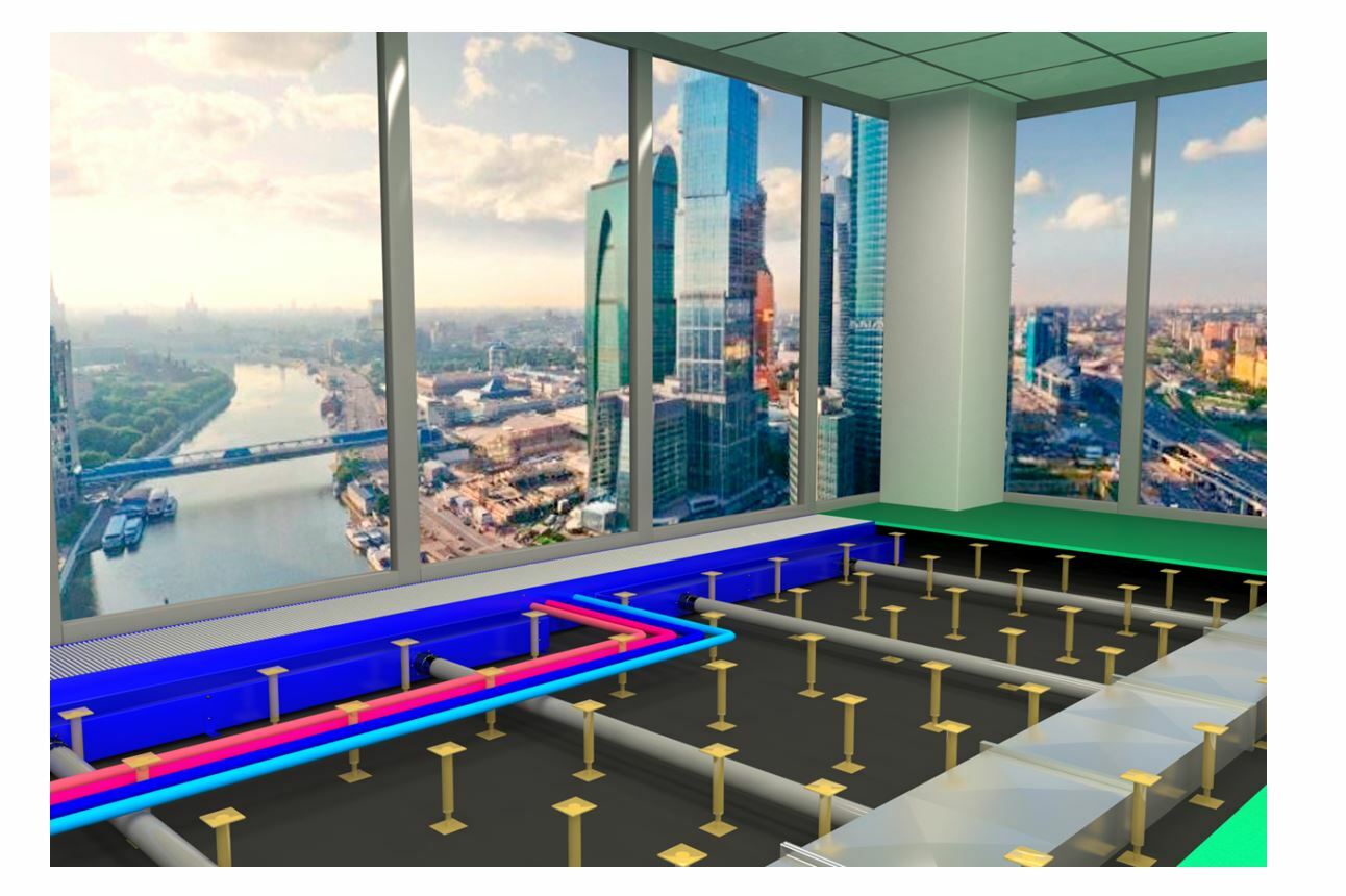 Внутрипольный эжекционный доводчик АВАНТ прокладка коммуникаций в фальшполу высотой 150мм